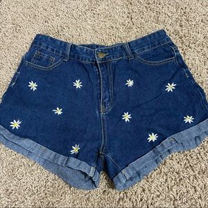Shein Daisy Embroidered Denim Shorts